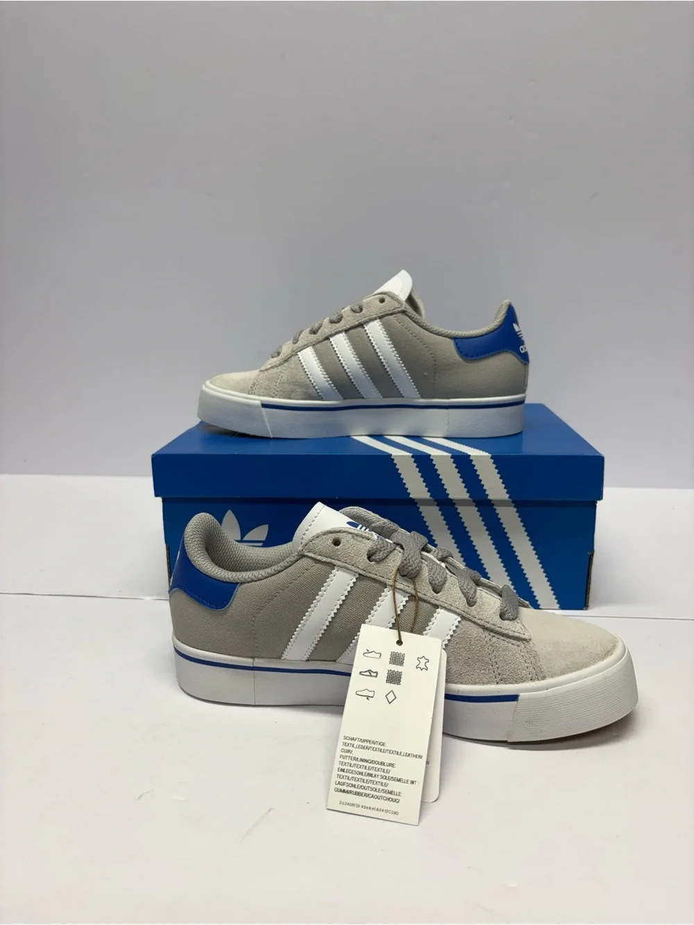 adidas Kids Campus Suede Sneakers in Grey, White and Blue